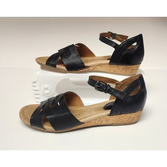 Montana Low Wedge Black Leather D'Orsay Sandals Size 6M - Picture 2 of 8